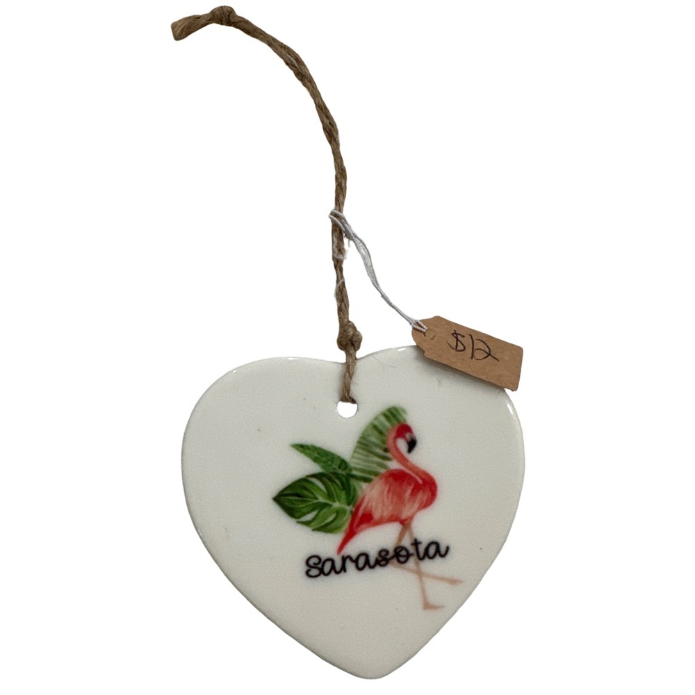 Heart Ceramic Sarasota Flamingo Ornament Souvenir Coastal Decor Gift